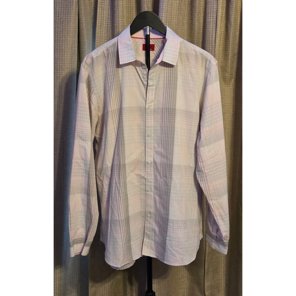 Alfani‎ Stretch Slim Fit Striped Button Up Shirt Mens Size Large White Pink Gray